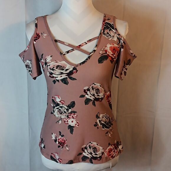 Orange Kiss Cold Shoulder Floral Top - Picture 1 of 6